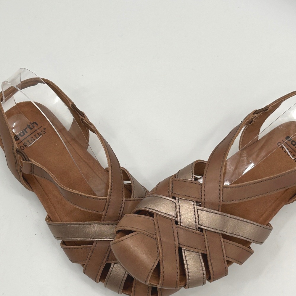 Earth Origins Leather Woven Slingback Sandals Brown Bronze Comfort Shoes - Picture 4 of 9